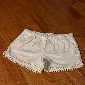 I Crew Linen White Pom-Pom Trim Women Shorts